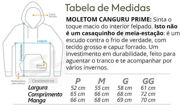 Tabela de Medidas do Moletom Canguru