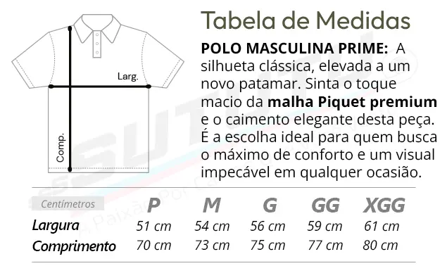 Tabela de Medidas da Polo Prime