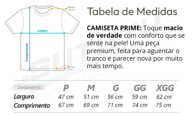 Tabela de Medidas da Camiseta Prime