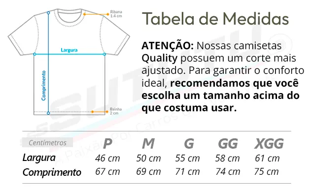 Tabela de Medidas da Camiseta Quality